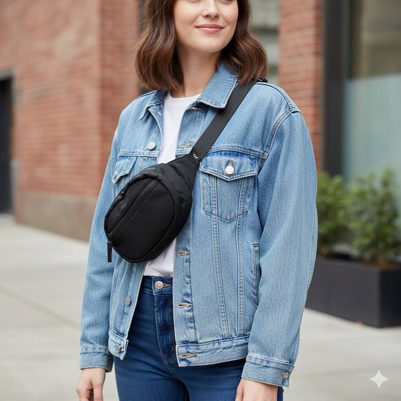 TNA Aritzia Crossbody Bum Belt Bag Fanny Pack Nylon Black - Picture 1 of 12